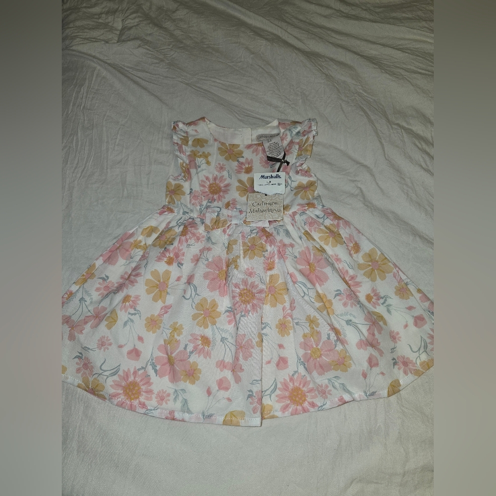 NWT Catherine Malandrino Floral Dress with Pink and Yellow Accents Girls, 12 Mos